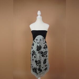 Valentino Strapless Black and Light Gray Embellished Cocktail Dress